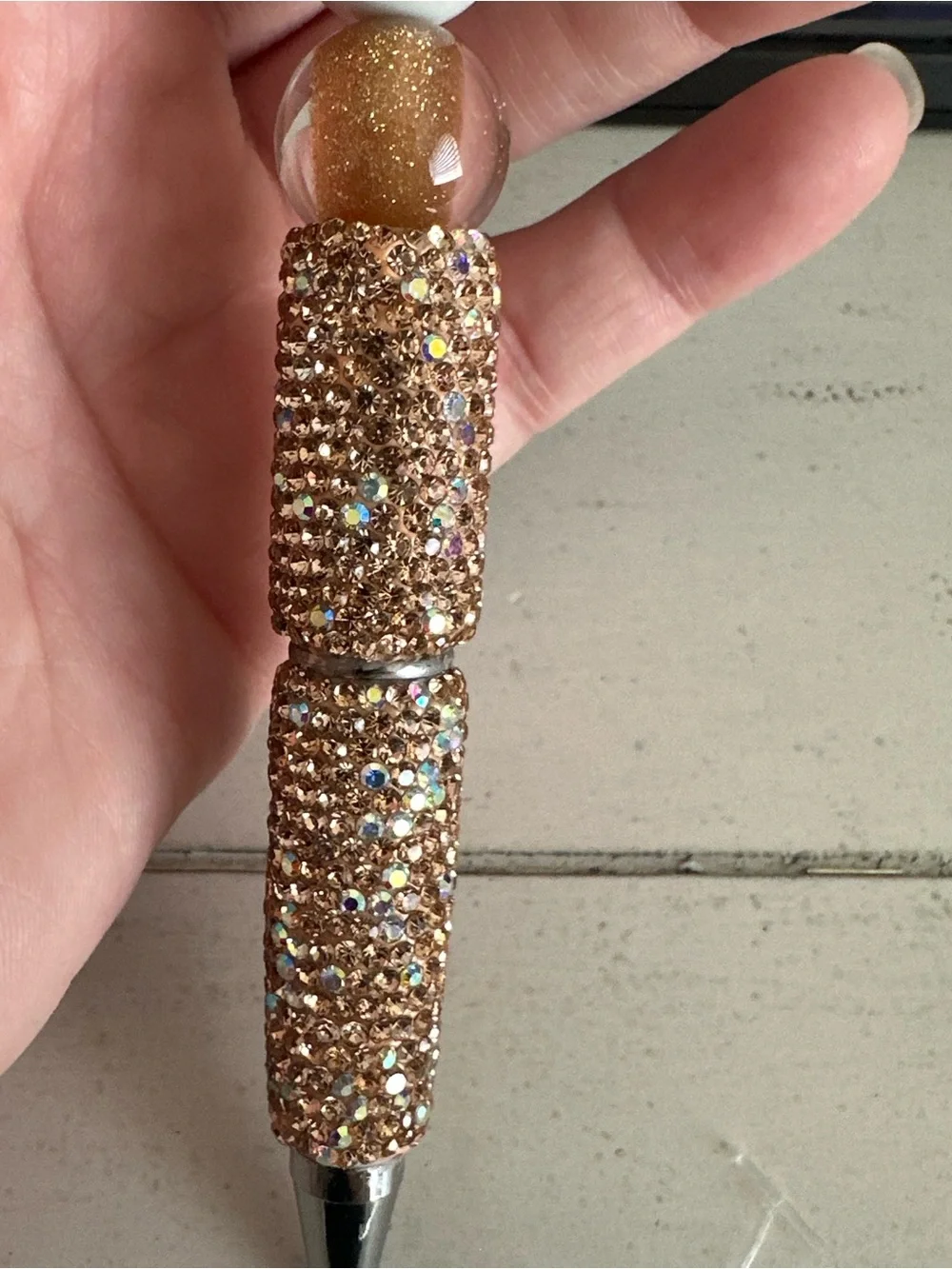 Sparkling Brown Crystal Beaded Pen Charm - Hello Kitty Accent